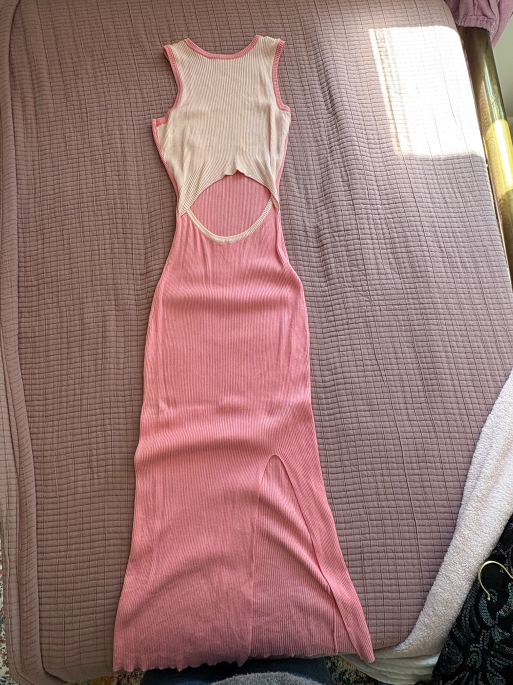 Pink Ribbed Cutout Midi Dress